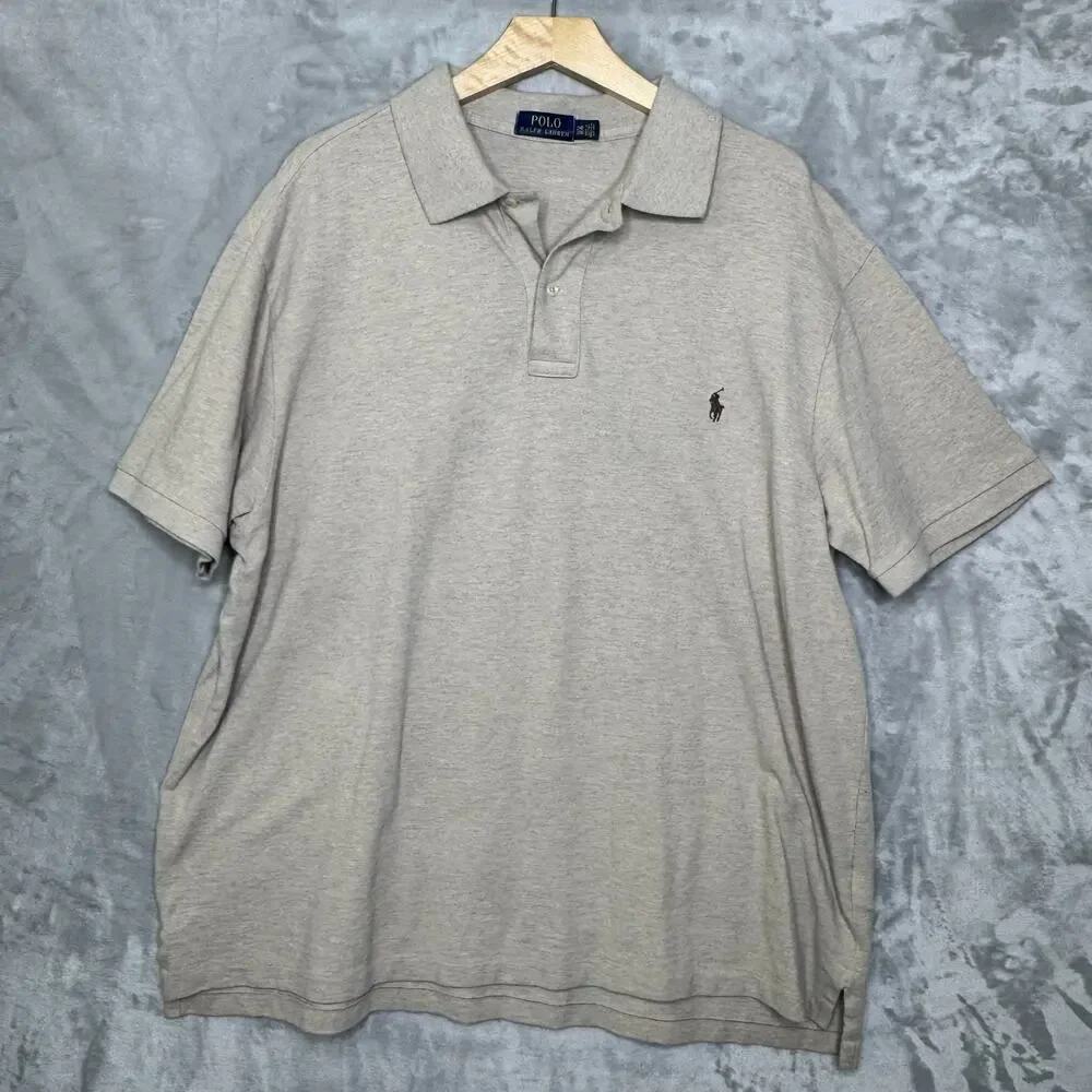 Polo Ralph Lauren Polo Shirt Mens 2XB Oatmeal Tan Embroidered Pony Pique Cotton